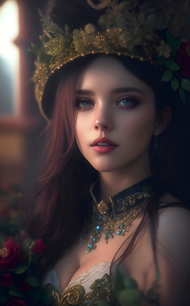 A girl in a hat with a flower on it