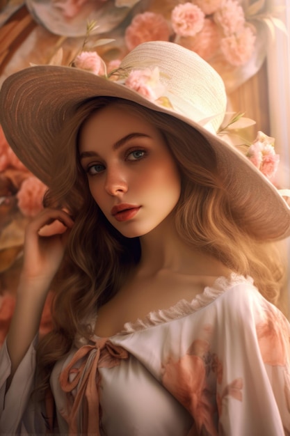 A girl in a hat with a flower on it