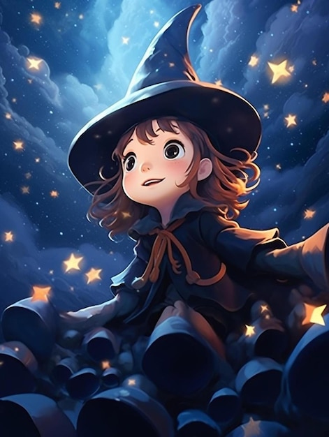 A girl in a hat with a star on the top.