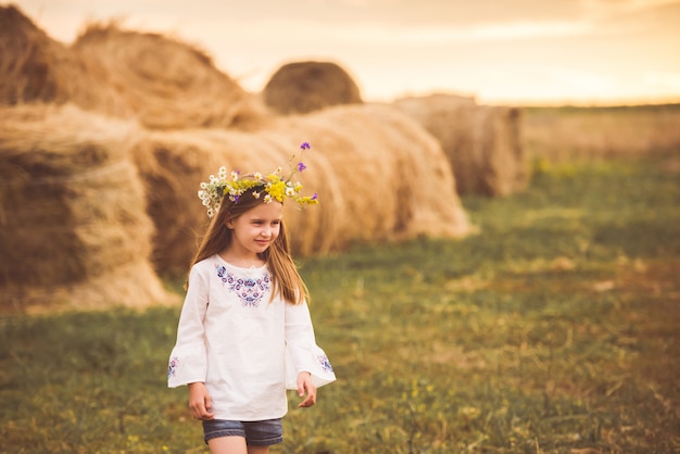 Girl having a walk in the village