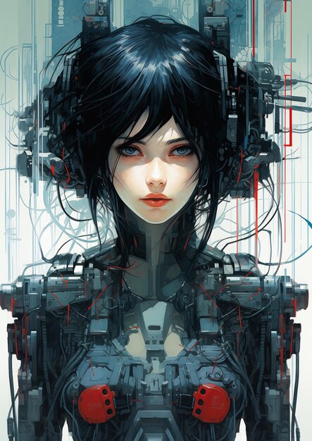 portrait Anime cyberpunk cyborg girl in mechanical