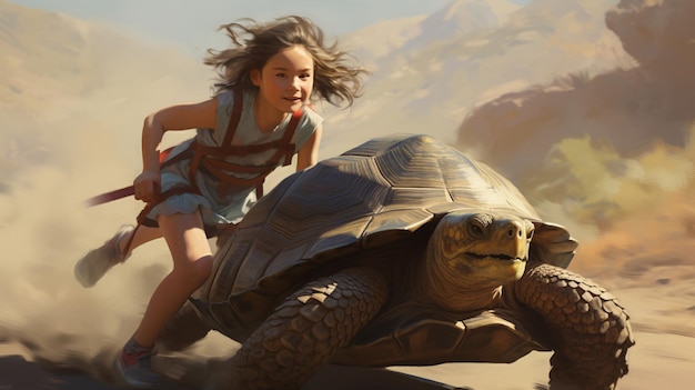 Photo a girl and her pet tortoise participating in wallpaper
