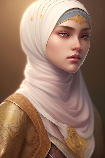 A girl in a hijab with a green eye