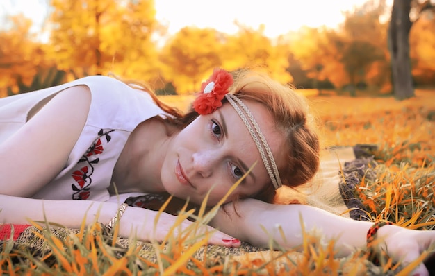 Girl hippie in autumn