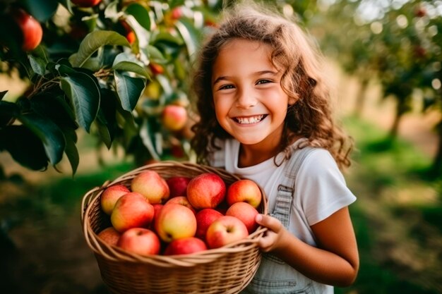 girl holding a basket of apples