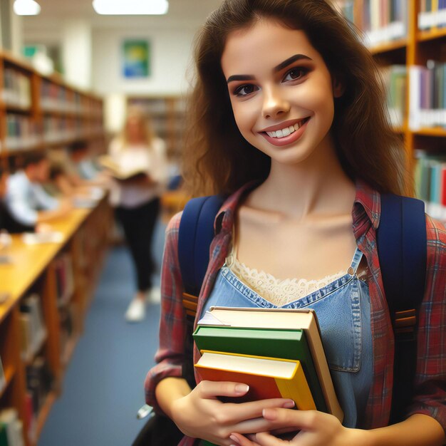 a girl holding a book with a book in her hand