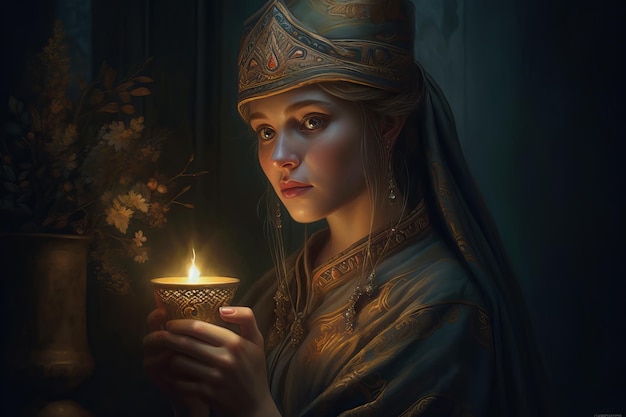 A girl holding a candle in her hands