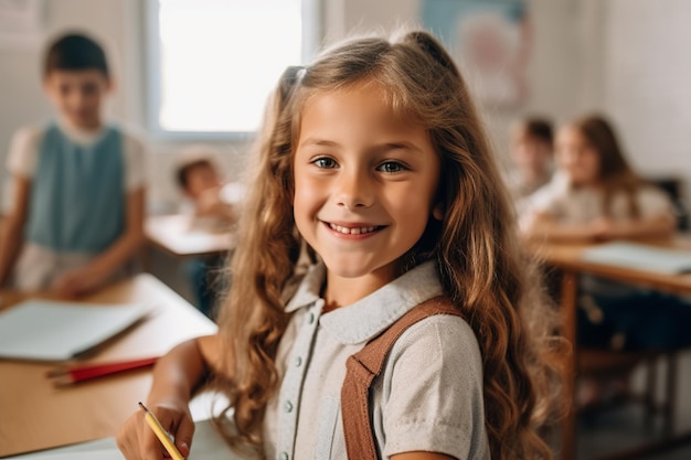 Girl Holding Crayon Nurturing Creativity and Learning Colorful School Setting Encouraging Imagination and Expression in Education Students Unleashing Their Potential Generative Ai