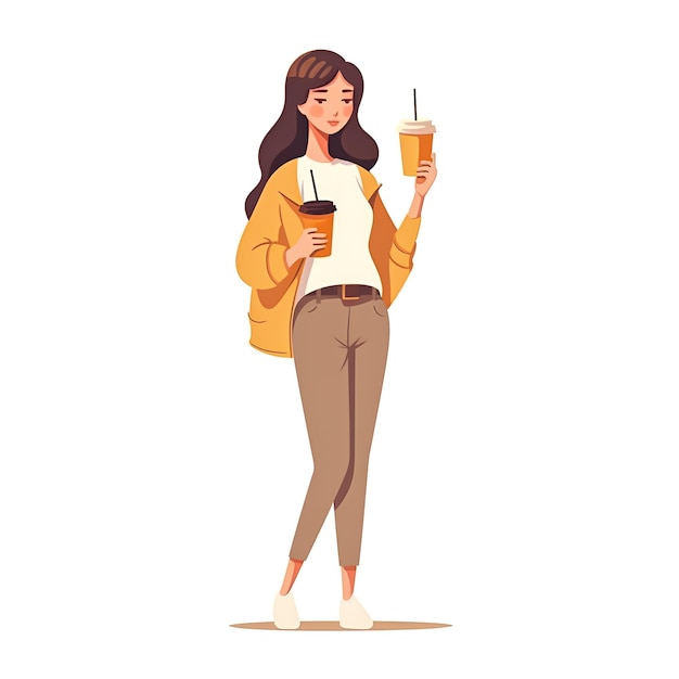 A girl holding a cup of coffee and a drink.