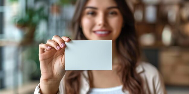 Girl holding a gift card Young beautiful woman showing copy space on empty blank sign or gift card isolated on blue background