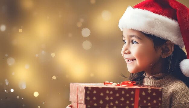 Girl holding a gift in the new year or christmas