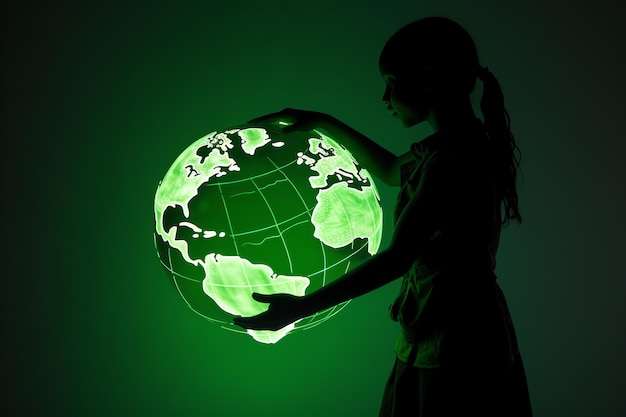 a girl holding a glowing globe