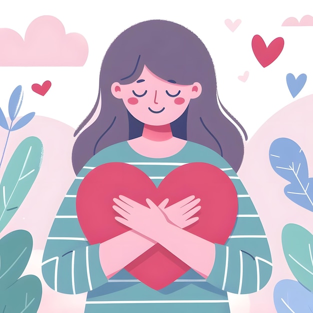 Photo girl holding a heart in her hands vector illustration
