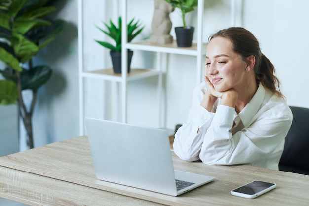 Girl holding online meeting or class in online school