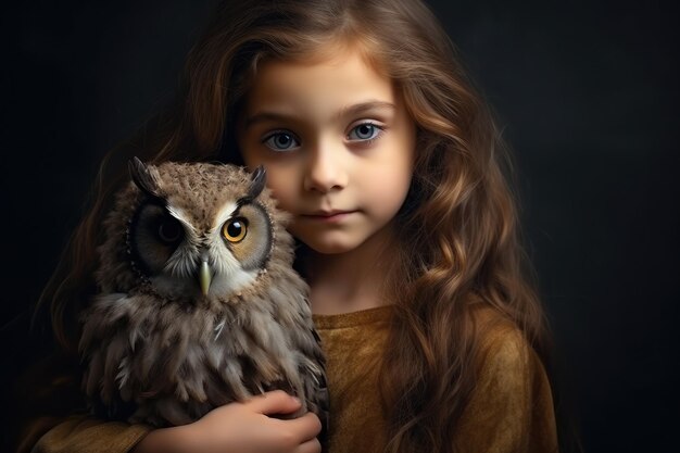 a girl holding an owl