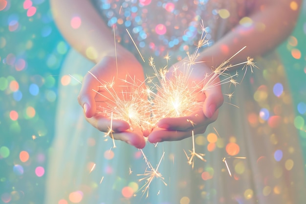 girl holding sparklers pastel style