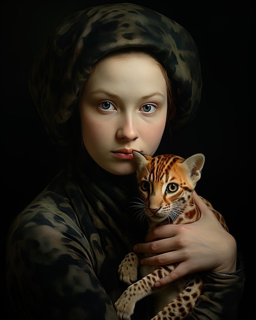 a girl holding a tiger cub and a tiger cub.