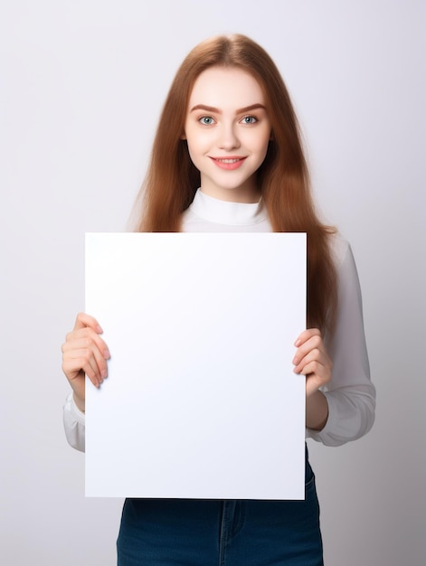 Photo girl holding white blank sign