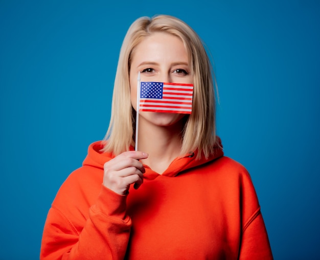 Girl holds United States of America flag