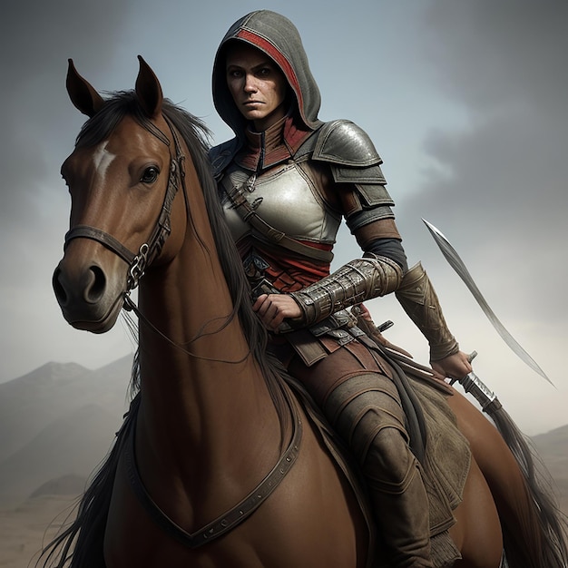 Girl on the horse Ai generative HD 8K wallpaper Stock Photographic Image