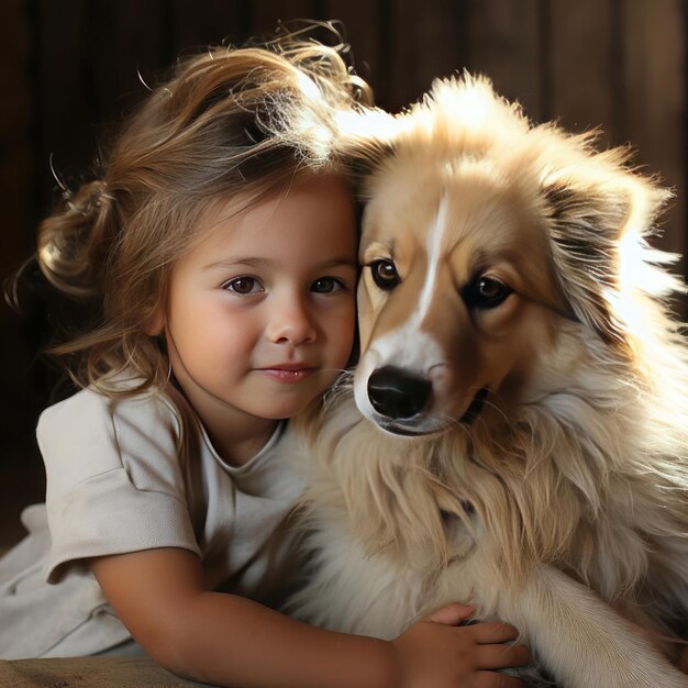 子犬を抱きしめる女の子