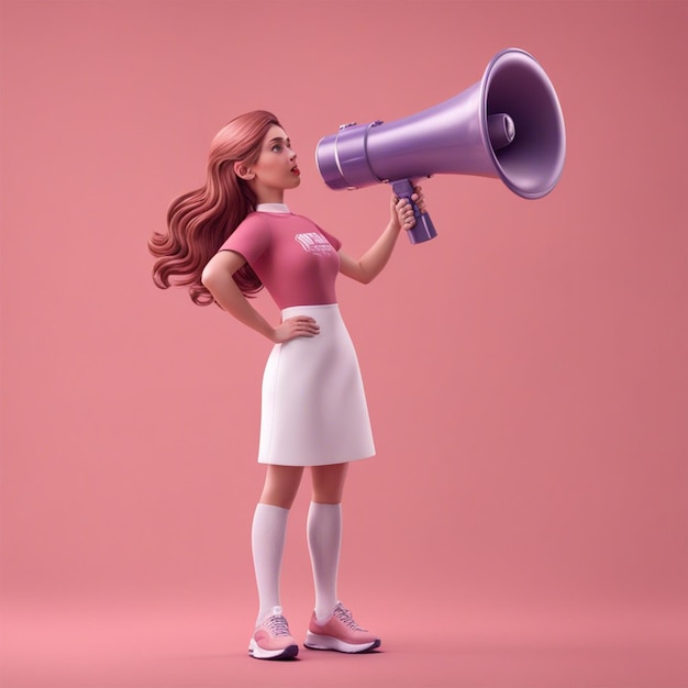 Girl icon with megaphone 3d illustration ai generated