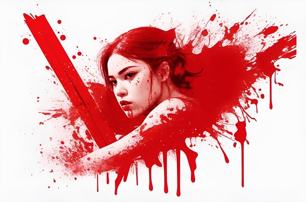 a girl icon with red splash on with white background concept crime robbery