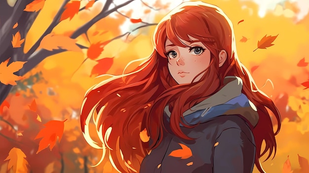 girl illustration outdoors in autumn