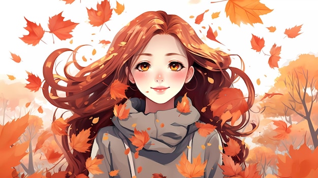 girl illustration outdoors in autumn