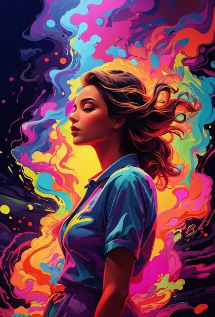 A girl illustration with splash colorful colors