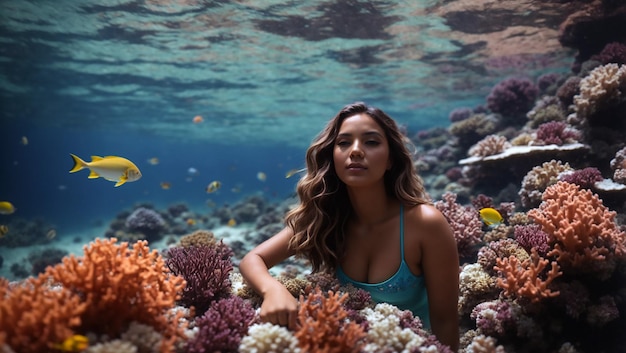 写真 美しいオーストラリアのサンゴ礁にいる女の子