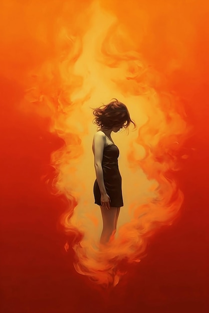 A girl is burning on depression