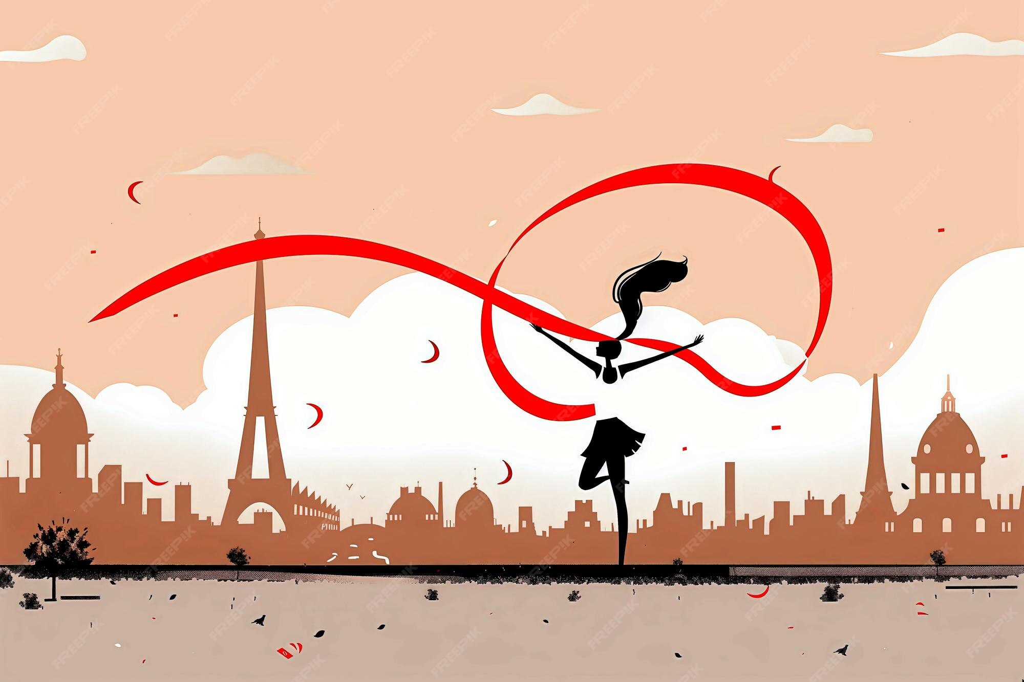 Premium Photo Girl is doing rhythmic gymnastics at the Paris 2024
