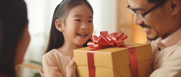 a girl is holding a gift with a bow