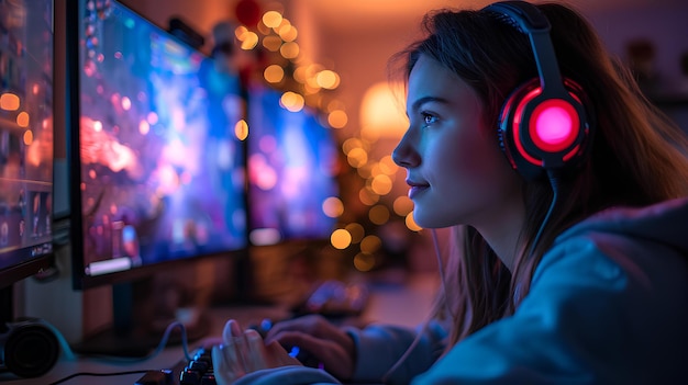 A girl is playing a video game