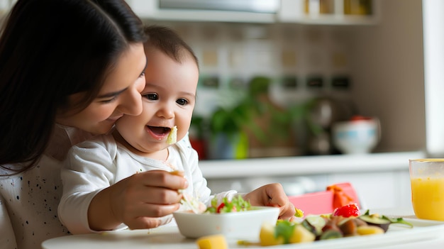 Photo a girl is serving her daughter food