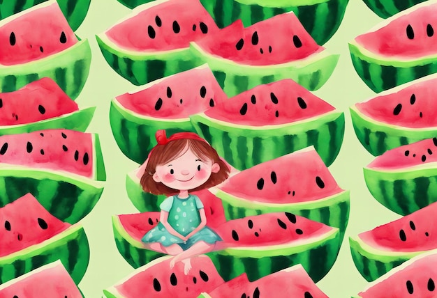 Photo girl is sitting on top of a watermelon