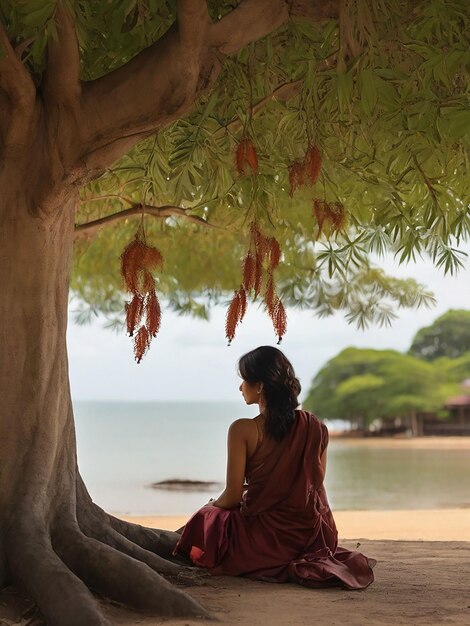 Foto una ragazza è seduta sotto un albero