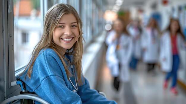 Photo a girl is smiling and wearing a blue sweater