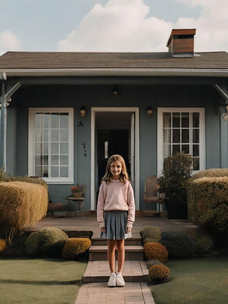 Photo a girl is standing in front of the house