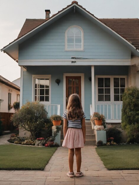 Photo a girl is standing in front of the house