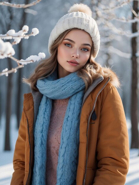 A girl is standing in winter clothes