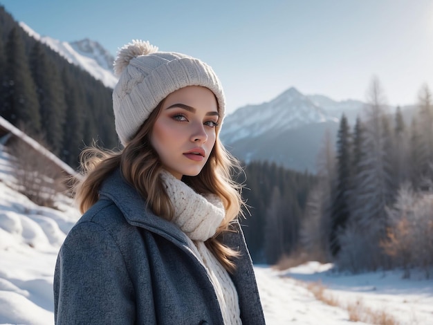 A girl is standing in winter clothes