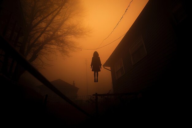 Photo a girl is standing on a wire with a rope hanging from it