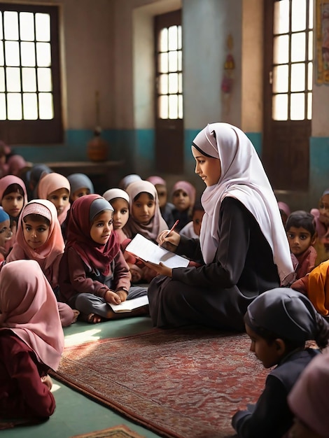 Foto una ragazza insegna ai bambini in una madrasa