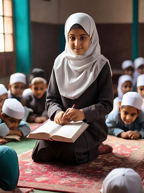 Foto una ragazza insegna ai bambini in una madrasa