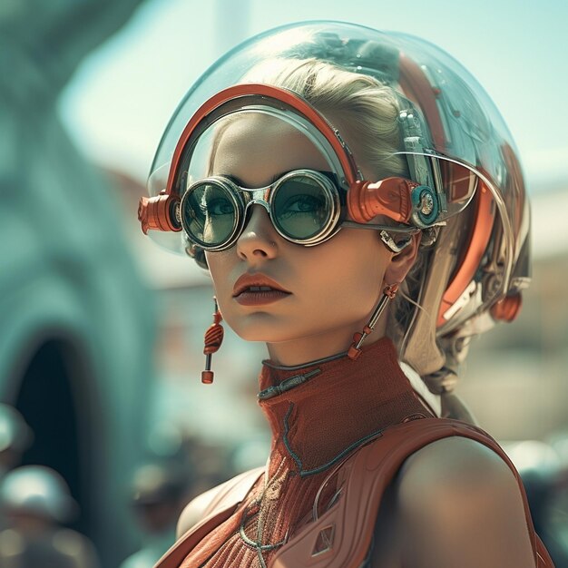 Photo girl is wearing a sleek metallic outfit in futuristic setting ai generated