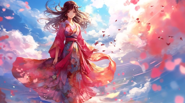 A girl in kimono anime illustration