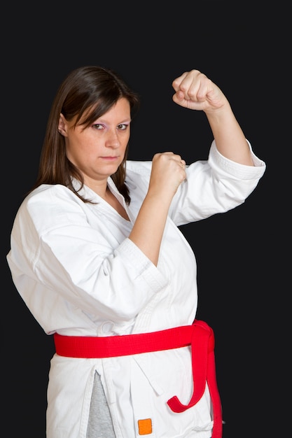 girl in kimono doing karate