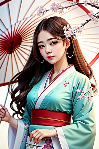 A girl in a kimono holding a parasol